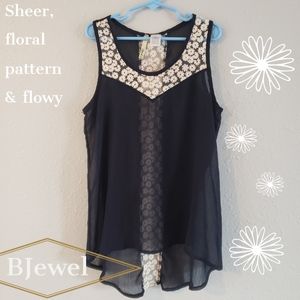 BJewel Womens Sheer Floral Top Blue Size 12